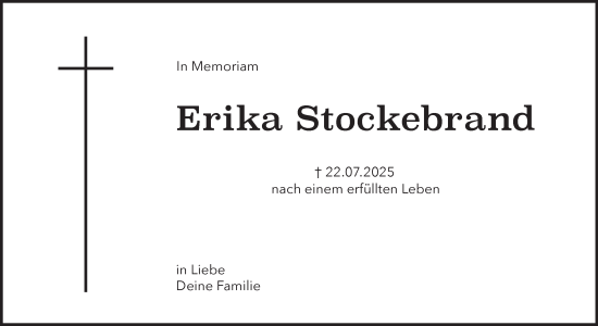Traueranzeige von Erika Stockebrand von Hamburger Abendblatt