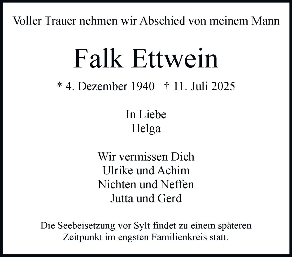  Traueranzeige für Falk Ettwein vom 02.08.2025 aus Hamburger Abendblatt