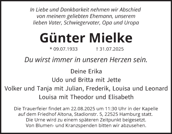 Traueranzeige von Günter Mielke 