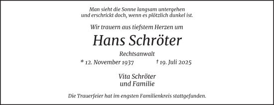 Traueranzeige von Hans Schröter von Bergedorfer Zeitung