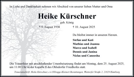 Traueranzeige von Heike Kürschner 
