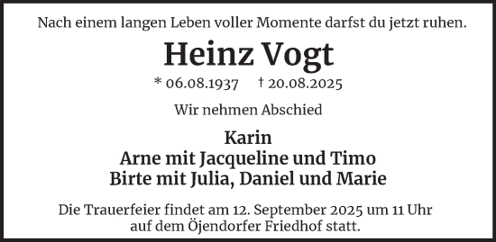 Traueranzeige von Heinz Vogt 