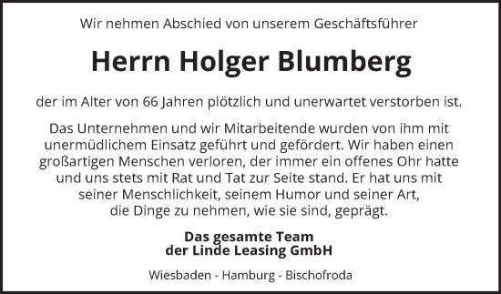 Traueranzeige von Holger Blumberg von Hamburger Abendblatt