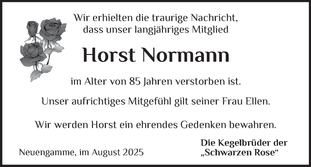  Traueranzeige für Horst Normann vom 30.08.2025 aus Bergedorfer Zeitung