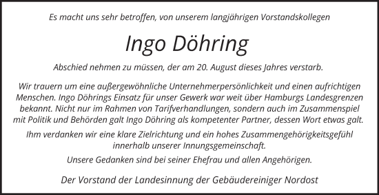 Traueranzeige von Ingo Döhring von Hamburger Abendblatt