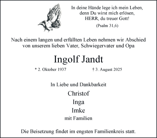 Traueranzeige von Ingolf Jandt 