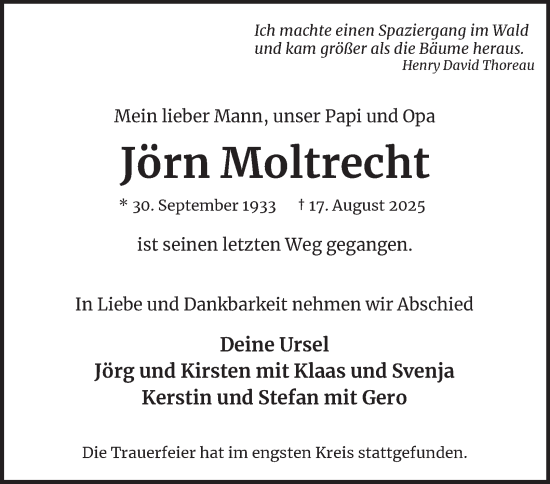 Traueranzeige von Jörn Moltrecht von Hamburger Abendblatt