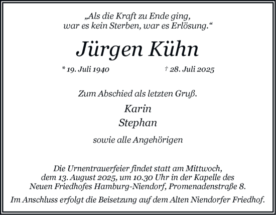 Traueranzeige von Jürgen Kühn 