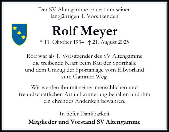 Traueranzeige von Rolf Meyer von Bergedorfer Zeitung