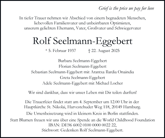 Traueranzeige von Rolf Seelmann-Eggebert von Hamburger Abendblatt