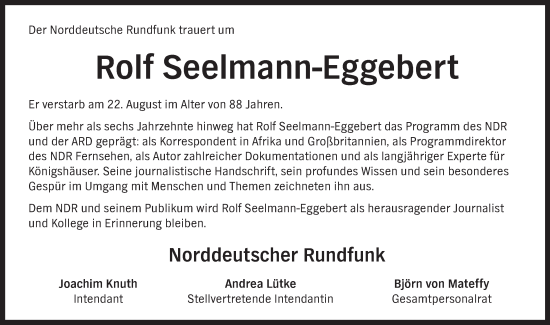 Traueranzeige von Rolf Seelmann-Eggebert von Hamburger Abendblatt