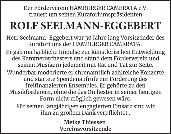 Traueranzeige von Rolf Seelmann-Eggebert von Hamburger Abendblatt