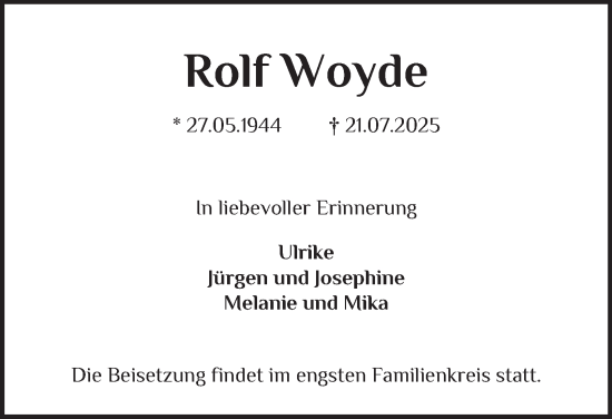 Traueranzeige von Rolf Woyde von Bergedorfer Zeitung