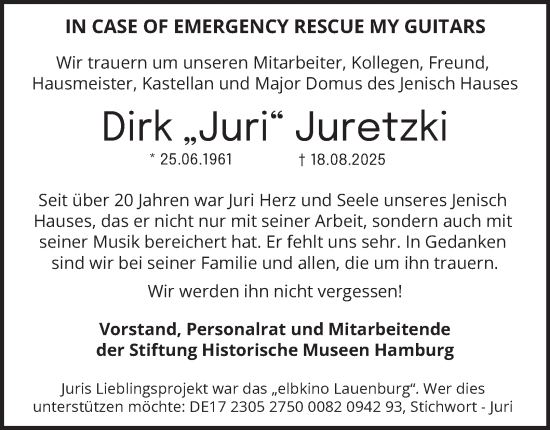 Traueranzeige von Dirk Juretzki von Hamburger Abendblatt