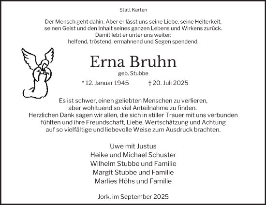 Traueranzeige von Erna Bruhn von Hamburger Abendblatt