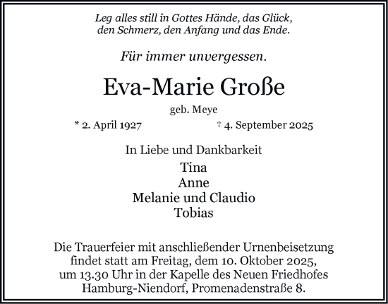 Traueranzeige von Eva-Marie Große von Hamburger Abendblatt
