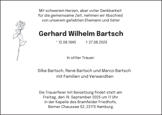Traueranzeige von Gerhard Wilhelm Bartsch von Hamburger Abendblatt