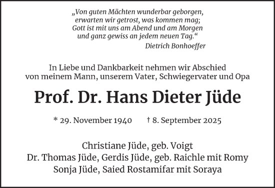Traueranzeige von Hans Dieter Jüde von Hamburger Abendblatt