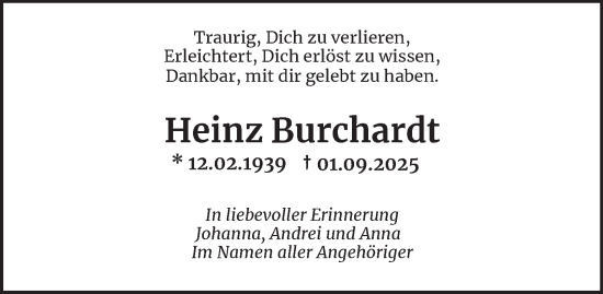 Traueranzeige von Heinz Burchardt 