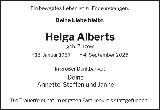 Traueranzeige von Helga Alberts von Hamburger Abendblatt