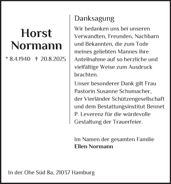 Traueranzeige von Horst Normann von Bergedorfer Zeitung