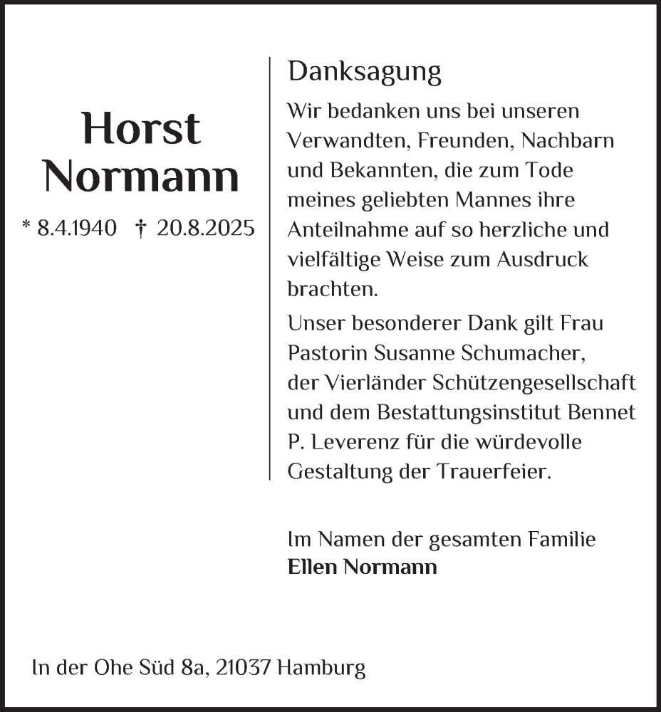  Traueranzeige für Horst Normann vom 20.09.2025 aus Bergedorfer Zeitung