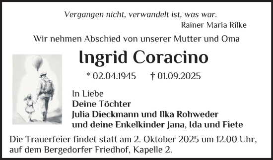 Traueranzeige von Ingrid Coracino von Bergedorfer Zeitung