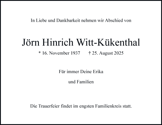 Traueranzeige von Jörn Hinrich Witt-Kükenthal von Hamburger Abendblatt