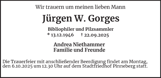 Traueranzeige von Jürgen W. Gorges von Hamburger Abendblatt