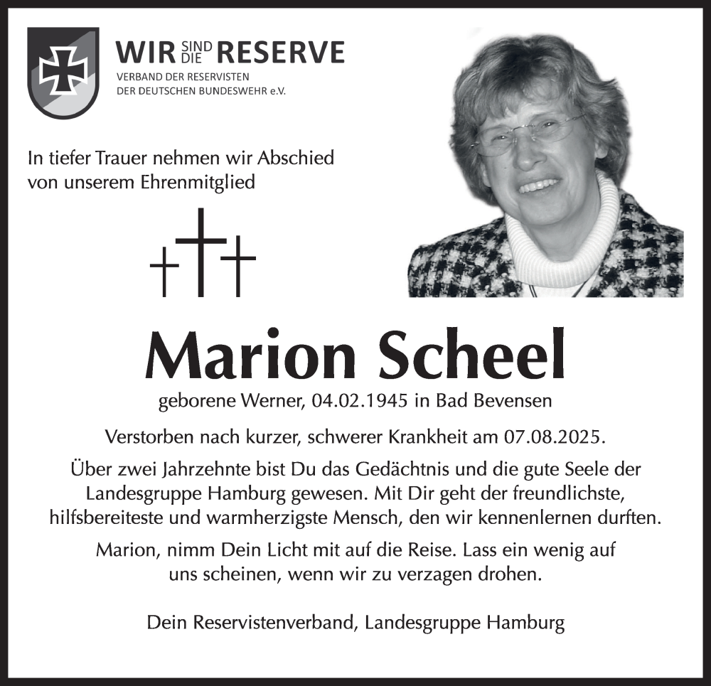  Traueranzeige für Marion Scheel vom 13.09.2025 aus Hamburger Abendblatt
