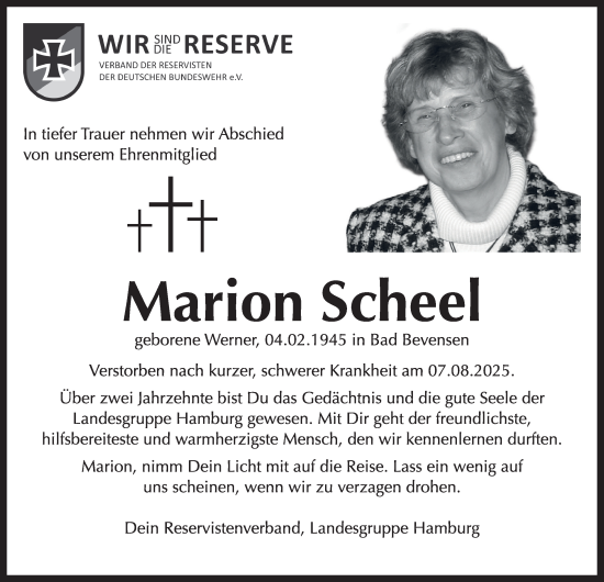 Traueranzeige von Marion Scheel von Hamburger Abendblatt