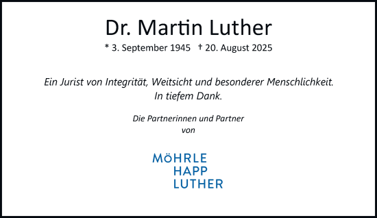 Traueranzeige von Martin Luther von Hamburger Abendblatt
