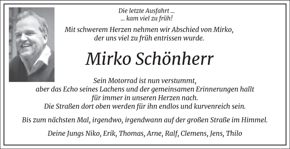  Traueranzeige für Mirko Schönherr vom 06.09.2025 aus Hamburger Abendblatt