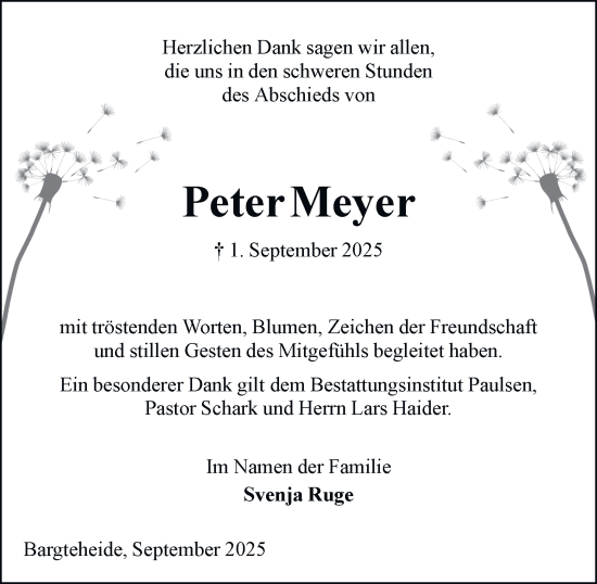 Traueranzeige von Peter Meyer von Hamburger Abendblatt