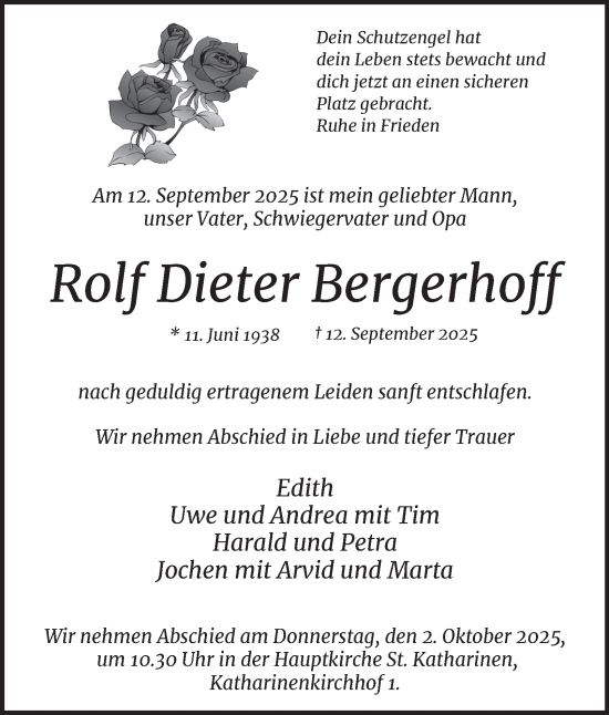 Traueranzeige von Rolf Dieter Bergerhoff von Hamburger Abendblatt