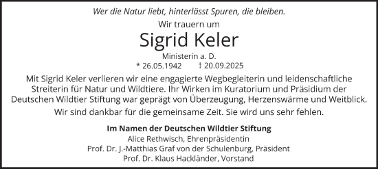 Traueranzeige von Sigrid Keler von Hamburger Abendblatt