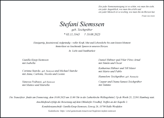Traueranzeige von Stefani Siemssen von Hamburger Abendblatt