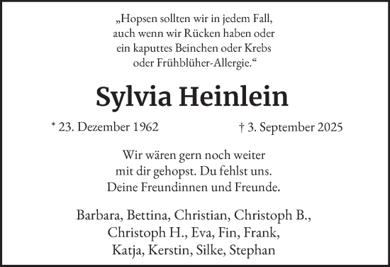Traueranzeige von Sylvia Heinlein von Hamburger Abendblatt