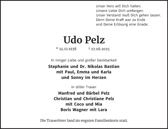 Traueranzeige von Udo Pelz von Hamburger Abendblatt