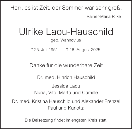 Traueranzeige von Ulrike Laou-Hauschild von Hamburger Abendblatt