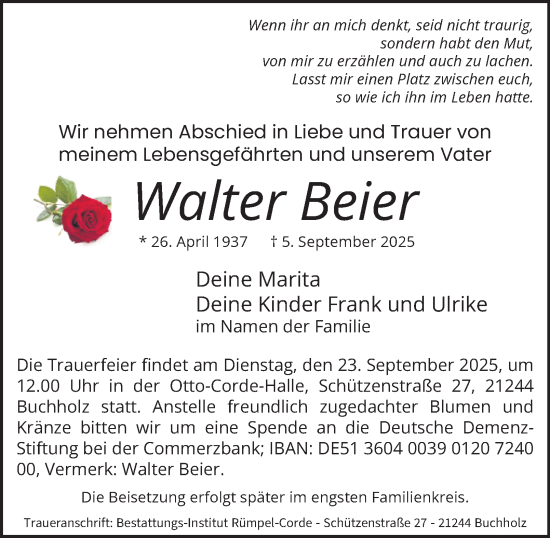 Traueranzeige von Walter Beier von Hamburger Abendblatt