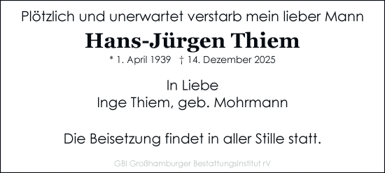 Traueranzeige von Hans-Jürgen Thiem 