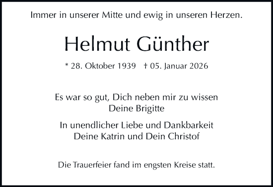 Traueranzeige von Helmut Günther von Hamburger Abendblatt