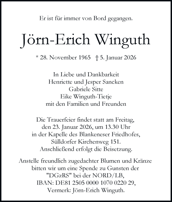 Traueranzeige von Jörn-Erich Winguth von Hamburger Abendblatt