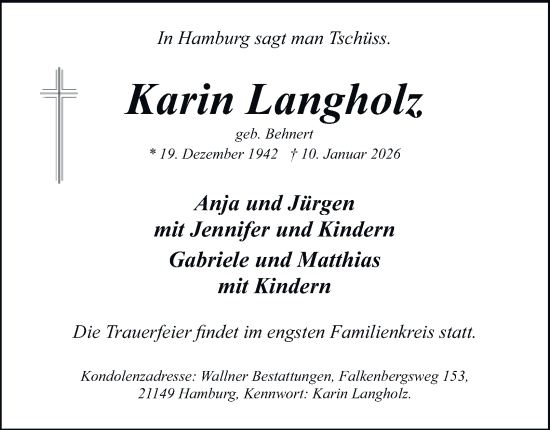 Traueranzeige von Karin Langholz 