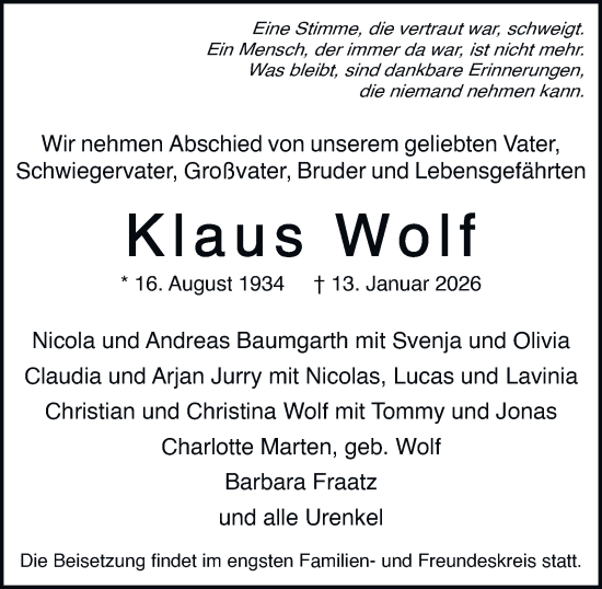 Traueranzeige von Klaus Wolf von Hamburger Abendblatt