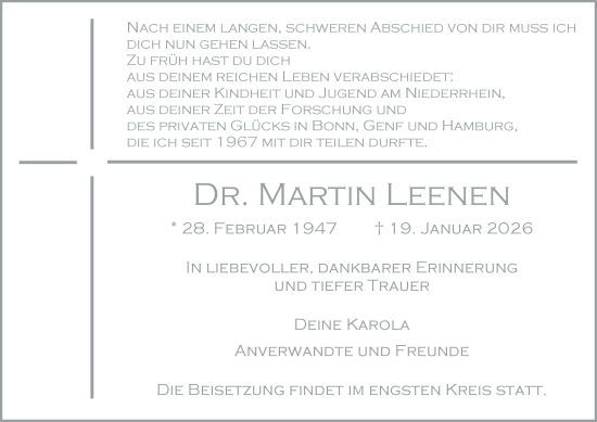 Traueranzeige von Martin Leenen von Hamburger Abendblatt
