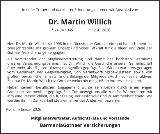 Traueranzeige von Martin Willich von Hamburger Abendblatt