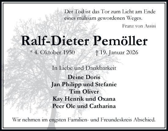Traueranzeige von Ralf-Dieter Pemöller von Bergedorfer Zeitung