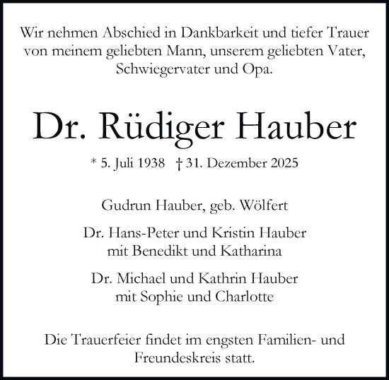 Traueranzeige von Rüdiger Hauber von Hamburger Abendblatt